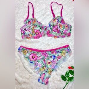 🎀🌷 Ethereal Pink Fairy Floral Lace Whimsical Fantasy 2 Pc Lingerie Set 🌷🎀 NWT
